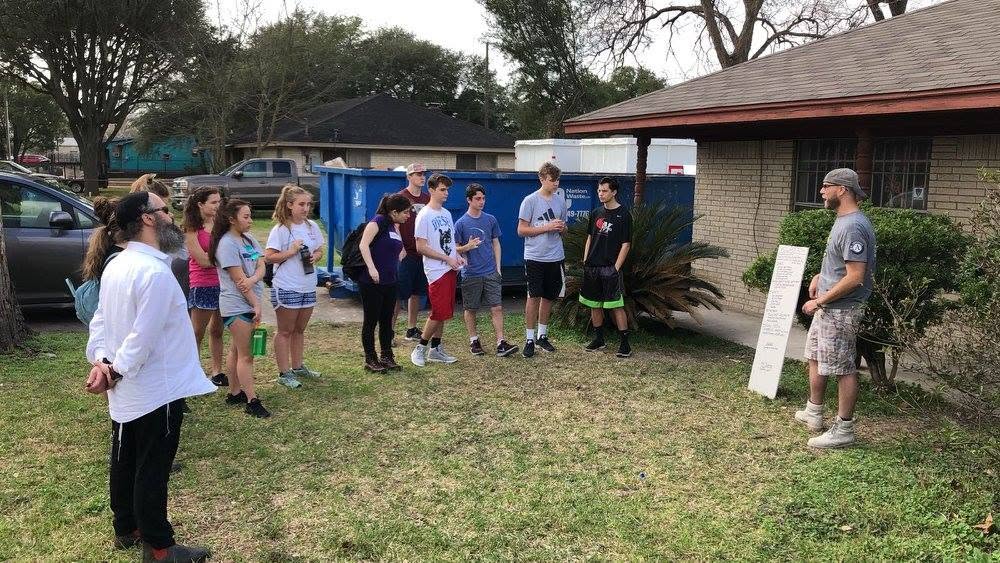 Briefing volunteers before a day of work